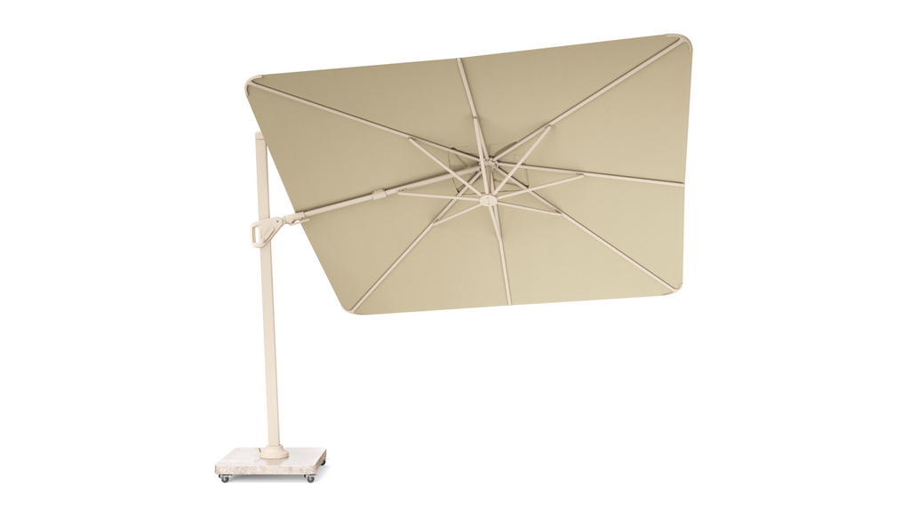 Platinum Sun & Shade zweefparasol Nexus T² Premium Sandstone 300x300 Champagne.