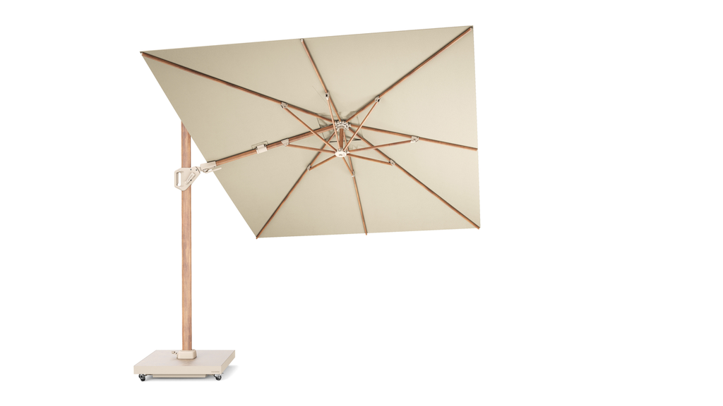 Platinum Sun & Shade free-arm parasol Challenger T² premium Teak look 350x260 Champagne