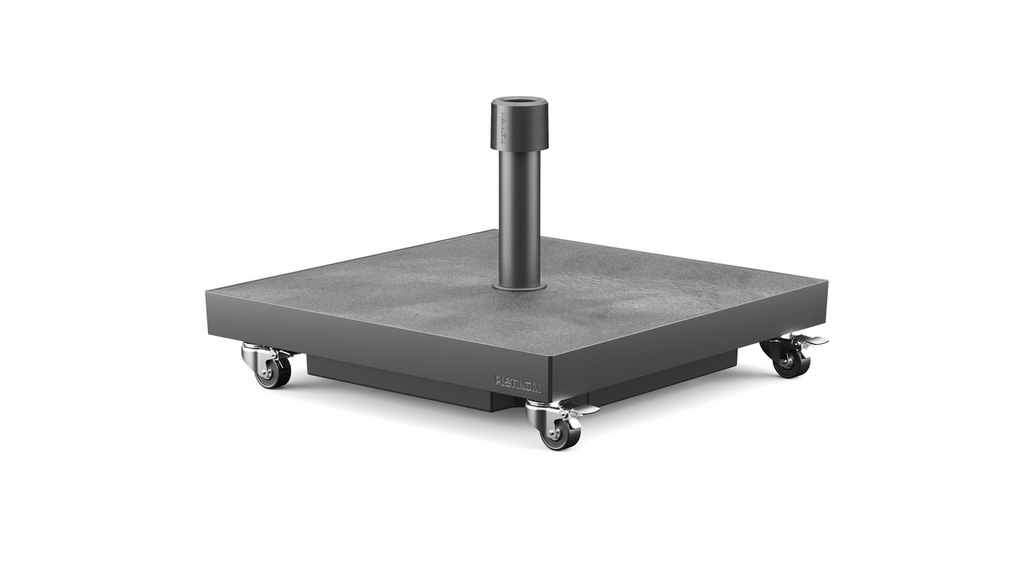 Platinum Sun & Shade Ceramica 40 kg fillable premium parasol base with swivel wheels for center pole parasols.