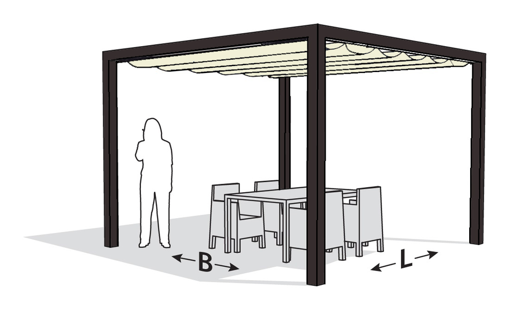 Platinum Sun & Shade pergola Optiva 402x402, inclusief een Coolfit  harmonica schaduwdoek, Ecru wit.