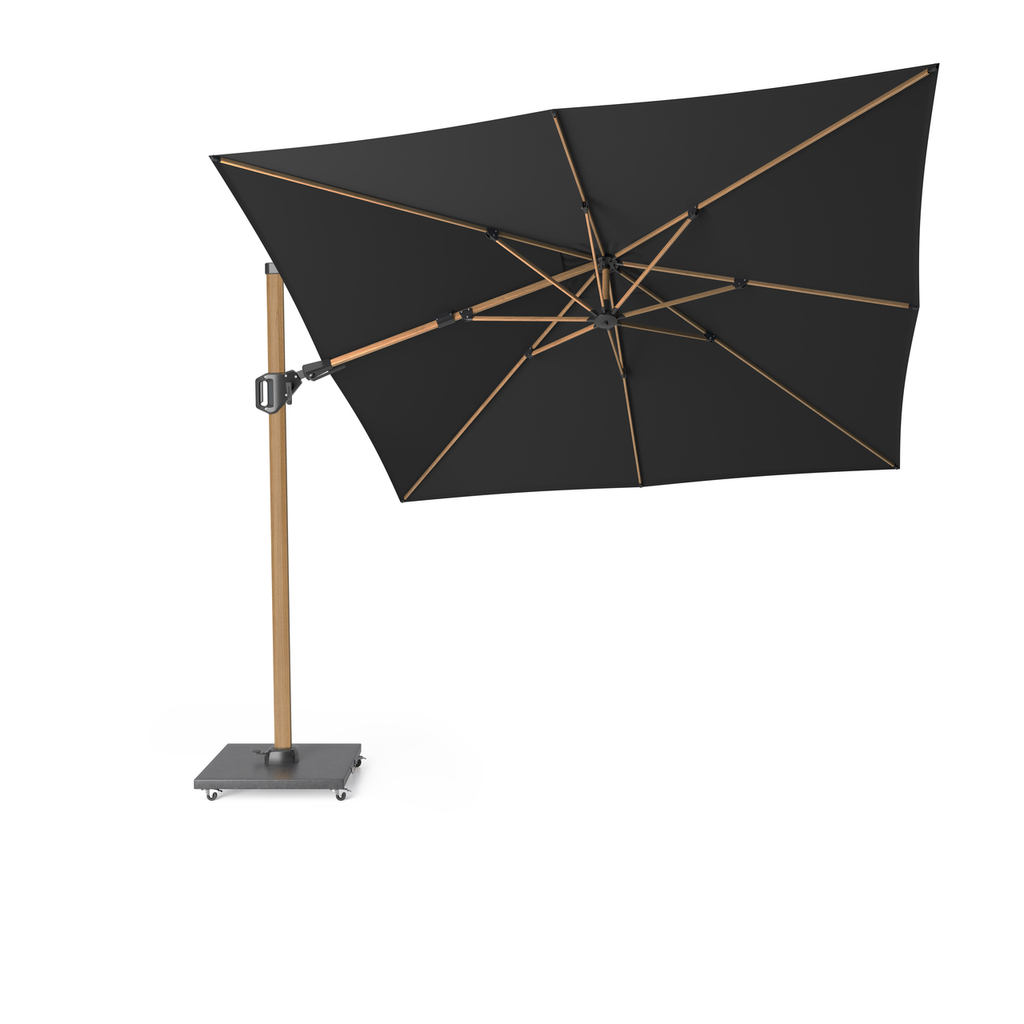 Platinum Sun & Shade zweefparasol Challenger T² Teak look frame, 300x300 Faded black.