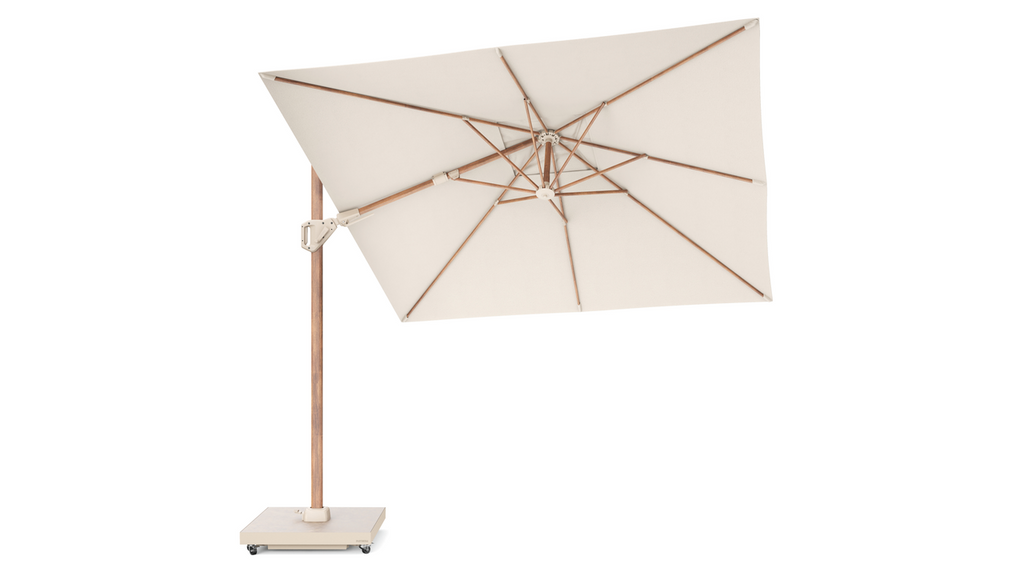 Platinum Sun & Shade zweefparasol Voyager T² Teak look 270x270 Ivory.