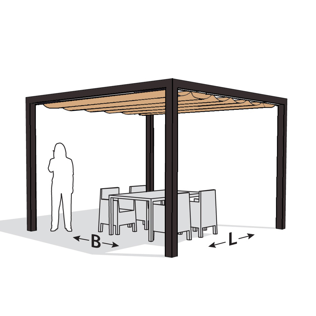 Platinum Sun & Shade pergola Optiva 402x402, einschließlich eines Coolfit-Harmonica-Markise, Sand.