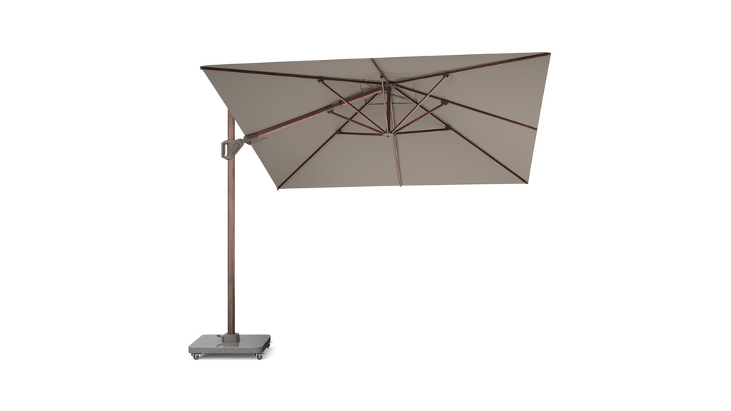 Platinum Sun & Shade zweefparasol Challenger T² premium 300x300 met Mocha frame en Havana doek