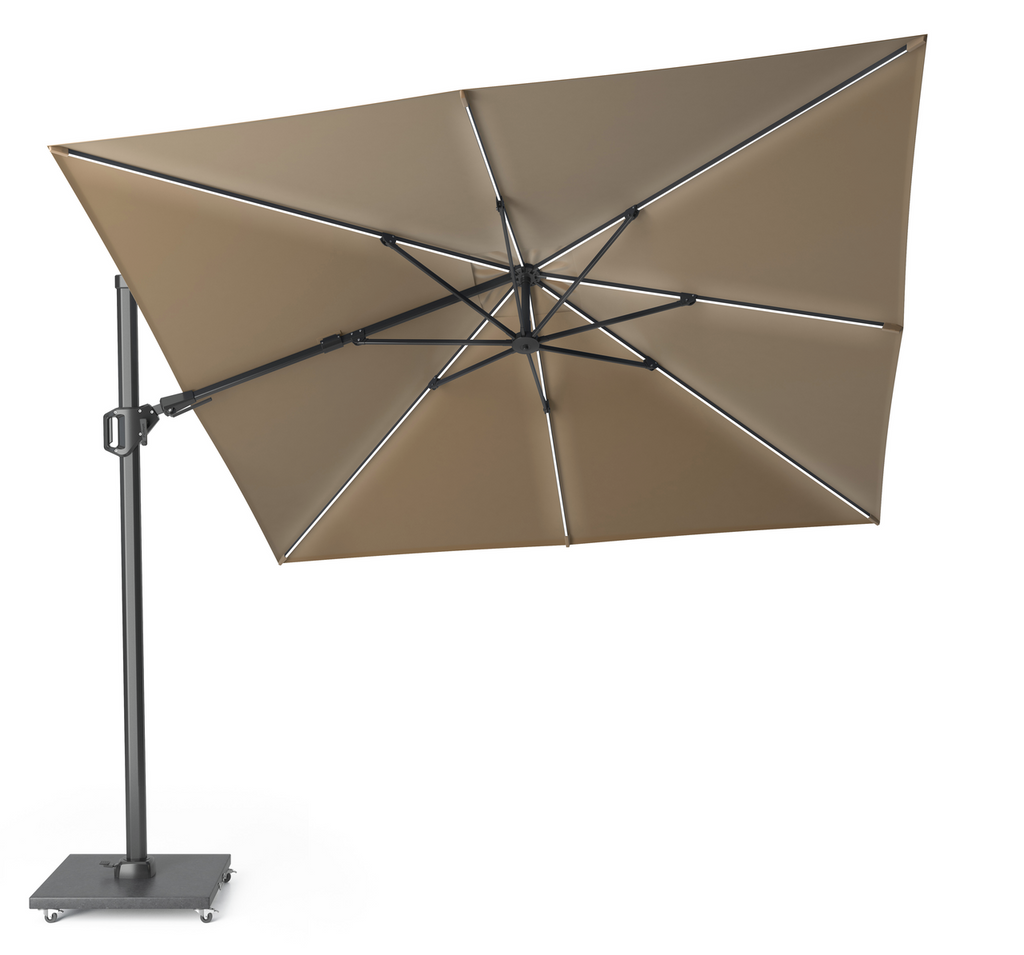 Platinum Sun & Shade zweefparasol Challenger T² Glow 300x300 taupe.