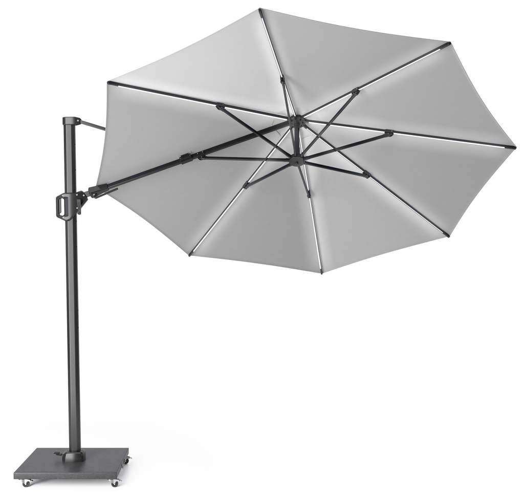 Platinum Sun & Shade zweefparasol Challenger T² Glow ø350 lichtgrijs.