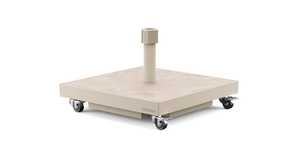 Platinum Sun & Shade Ceramica 40 kg Sandstone vulbare premium parasolvoet met zwenkwielen voor middenstokparasols.